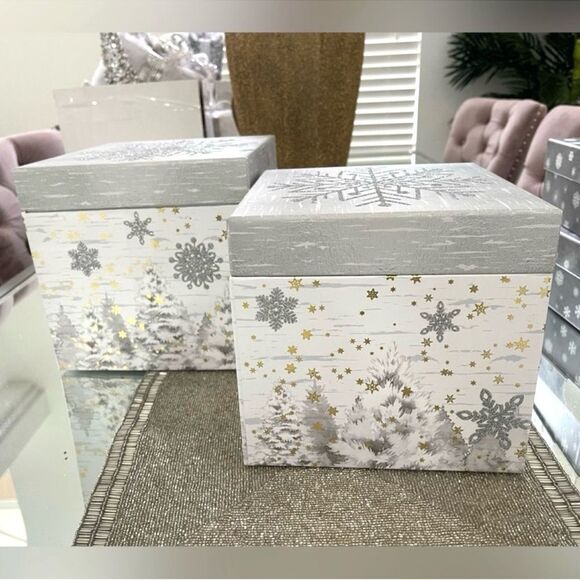 Silver Snowflakes Nested Boxes, 2 Piece Set - Picture 1 of 7